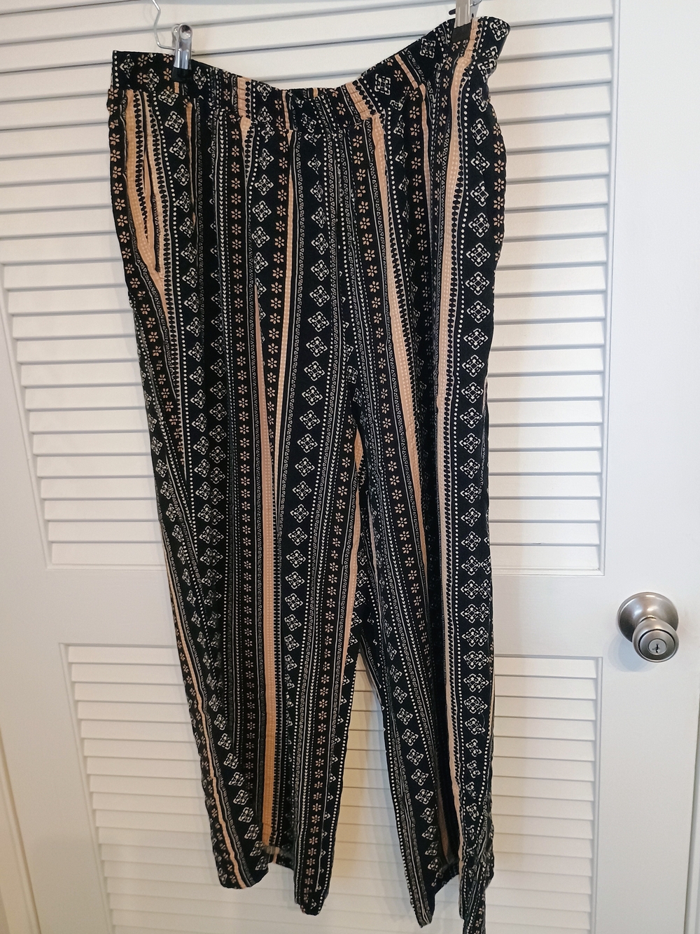 Woman Within Black and Tan Wide-Leg Patterned Pants